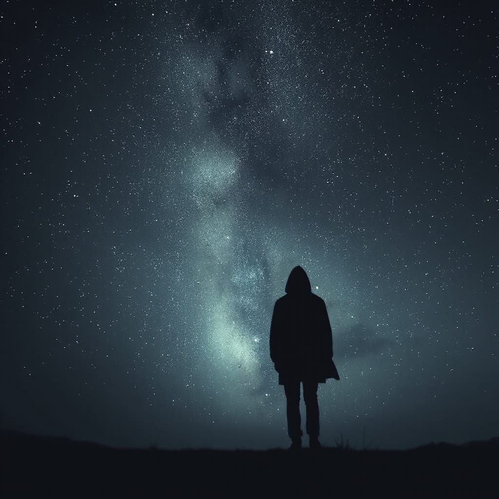 Lone Figure Under Twinkling Stars in Digital Art Style