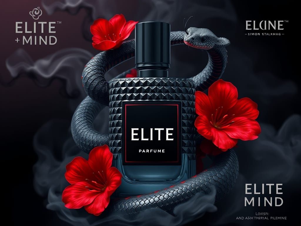 Luxurious Perfume Bottle in Elegant Black Design with Red Fl...