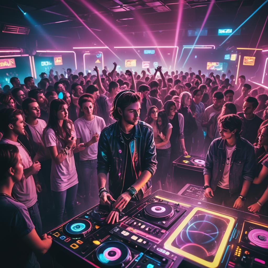 Synthwave DJ in Neon Retro Nightclub