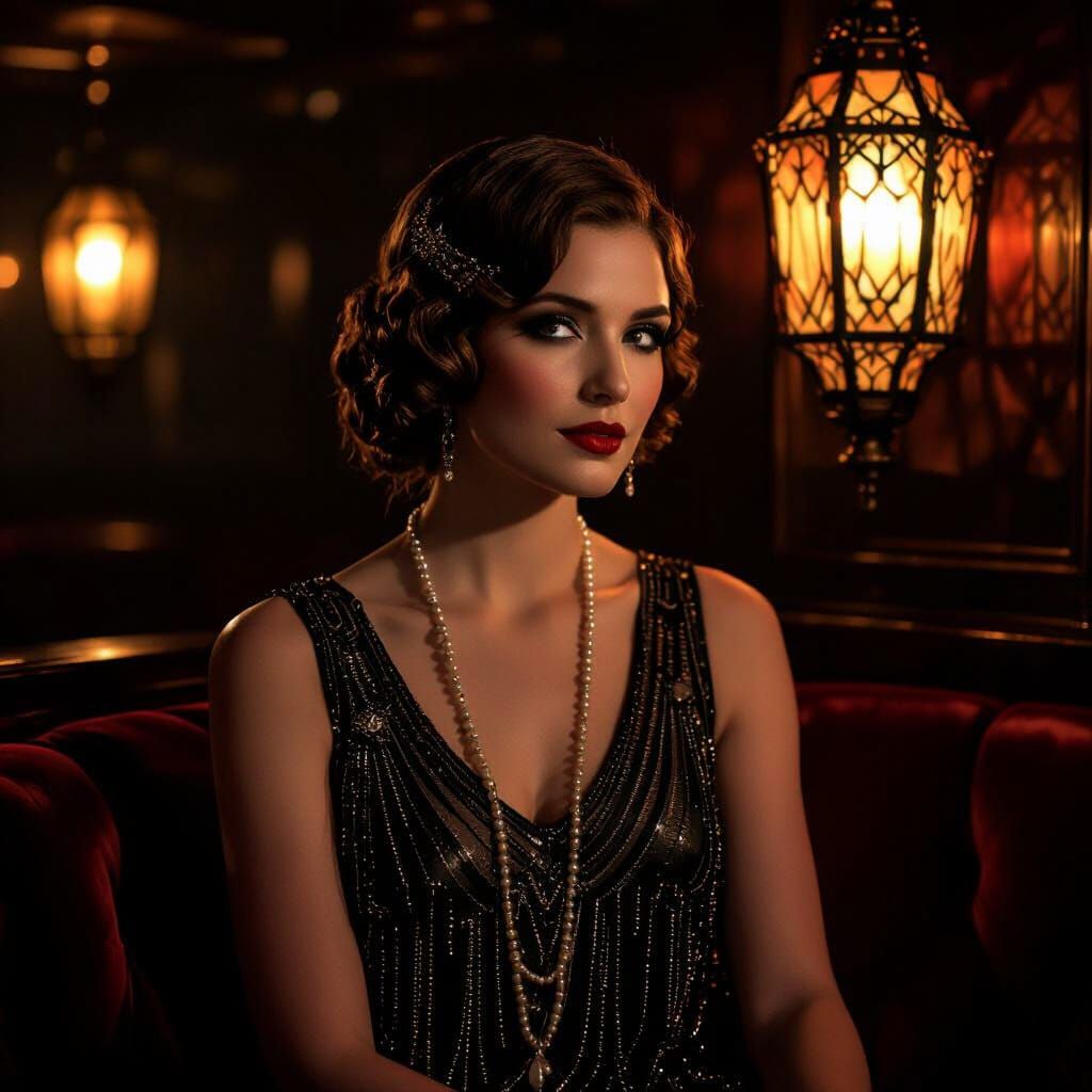 Glamorous Woman in Speakeasy: Film Noir Style