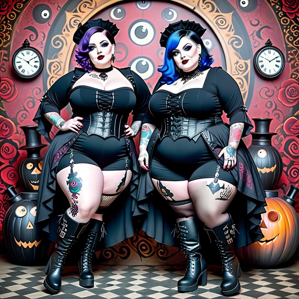 Stunning Plus-Size Goth Women in Elaborate Detail
