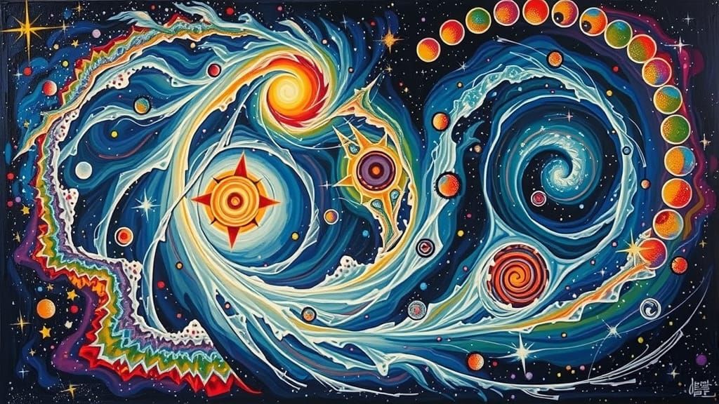 Cosmic Vortexes in Vibrant Abstract Oil Paint