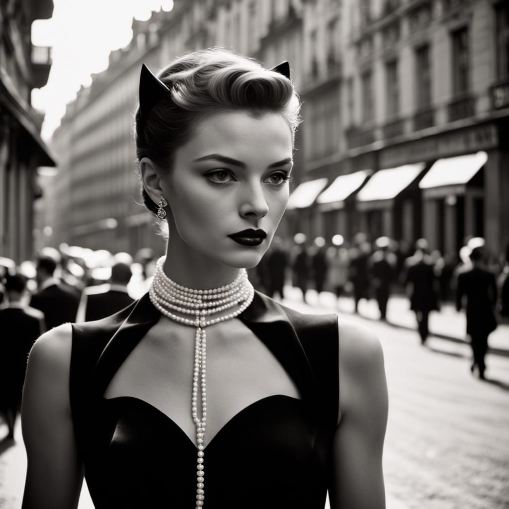 Elegant Catwoman in Paris: A Black and White Film Still