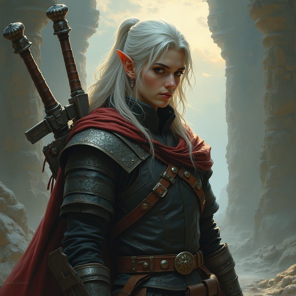 Ethereal Assassin Elf Girl with Wavy Hair and Glowing Eyes