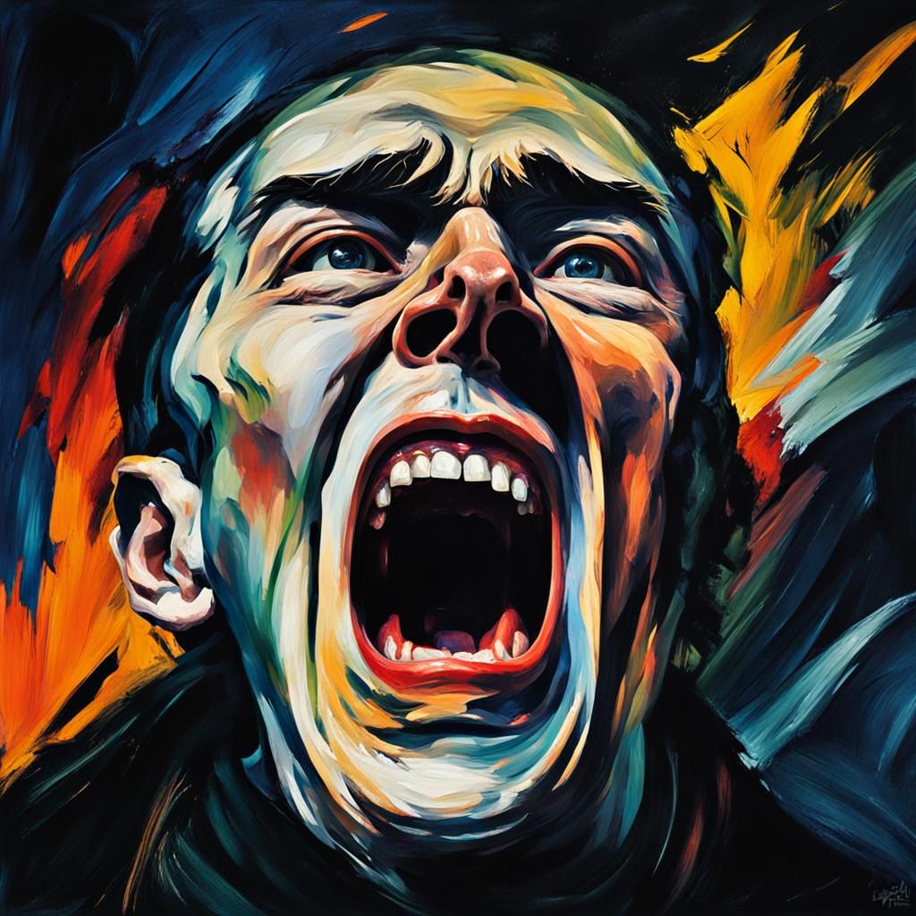 Expressionist Portrait of a Screaming Person in Bold Colors
