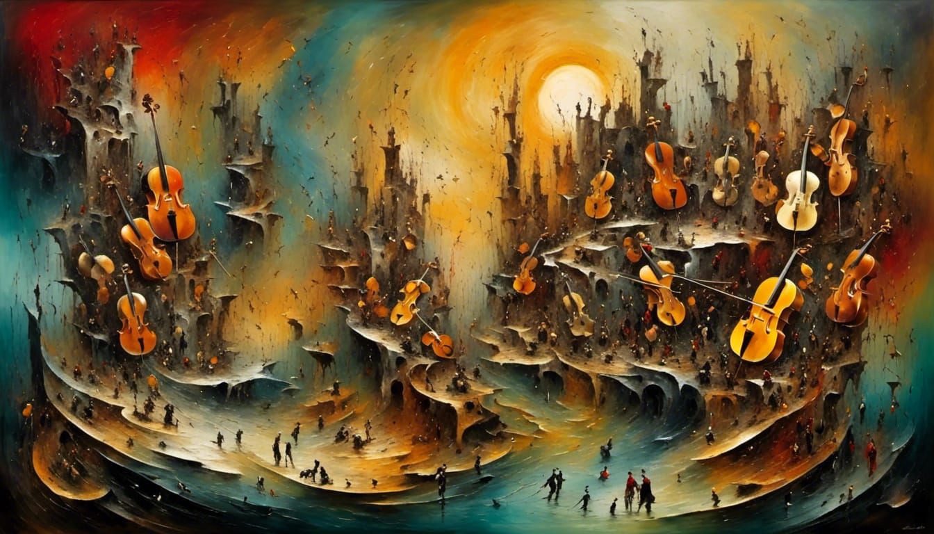 Melting Orchestra in Surrealist Oil on Canvas