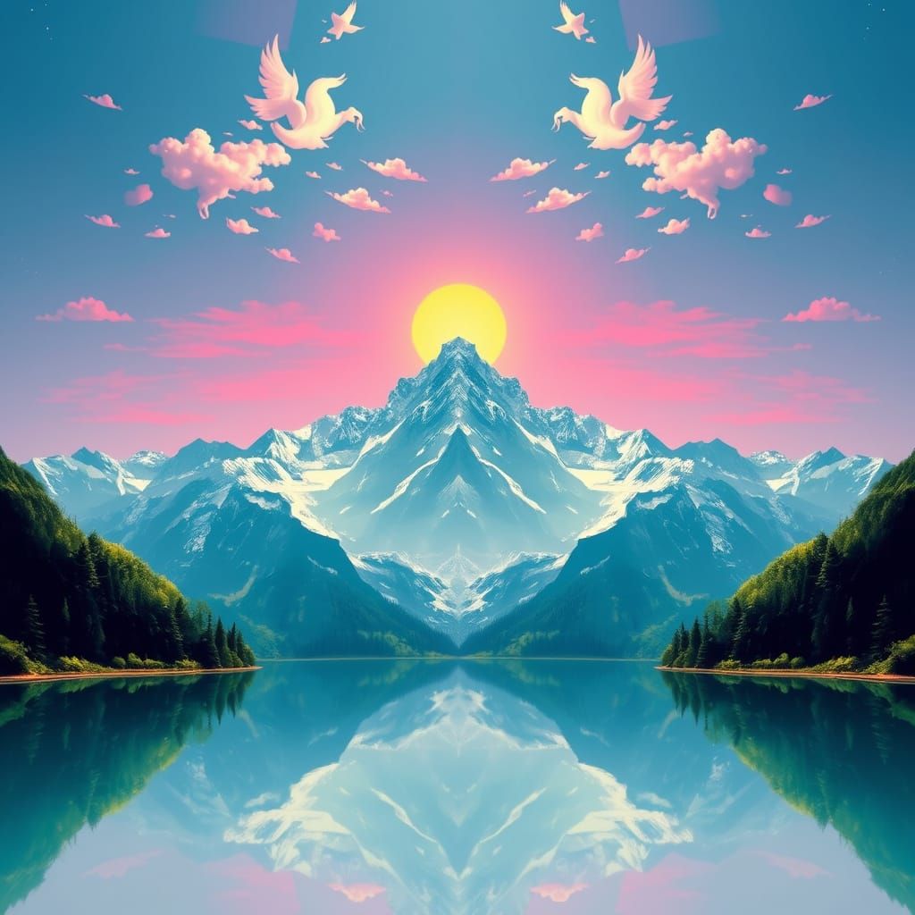 Pop Art Alps Landscape in 1729 Style