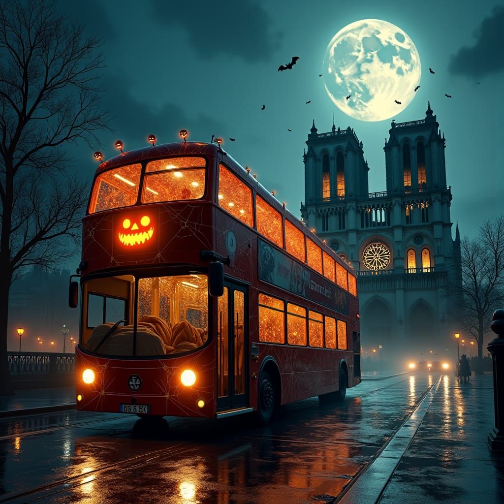 Halloween Bus Tour in Paris: Cinematic Photorealism