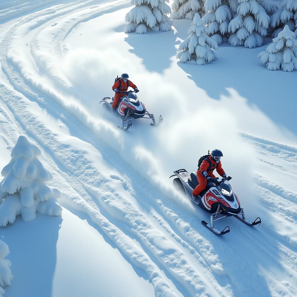 Snowmobilers in High-Speed Downhill S Formation
