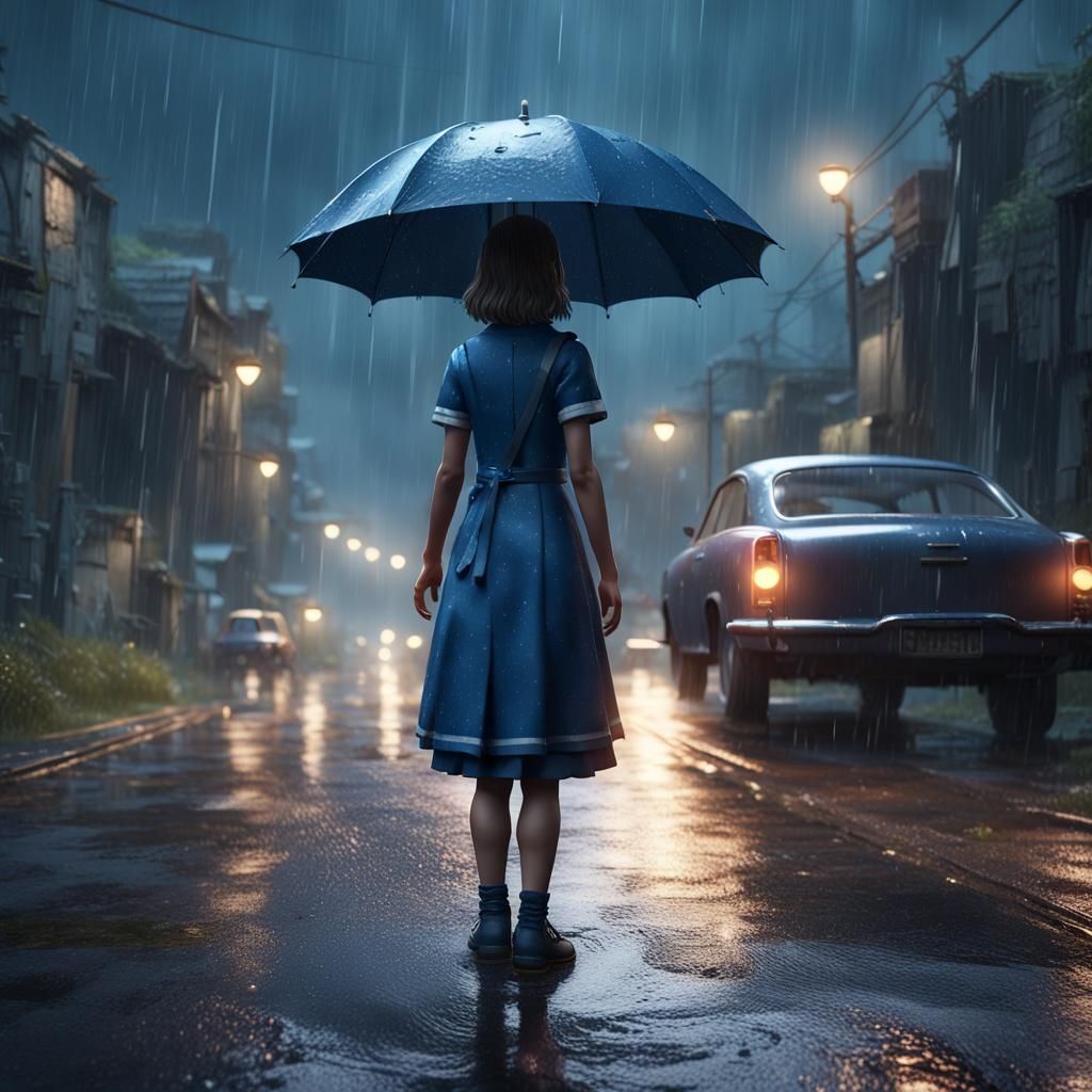 Sad Girl in Rain: 3D Game Cinematic Render