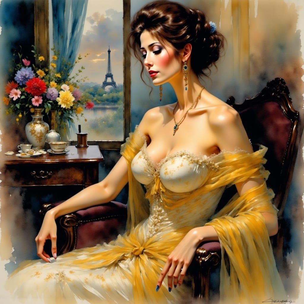 Impressionist Painting of Catherine Deneuve as Séverine Seri...