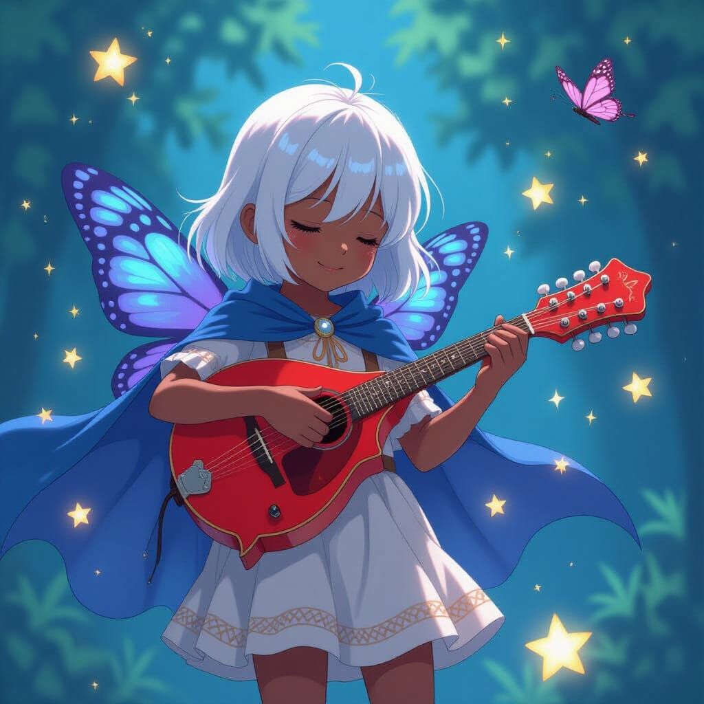 Ethereal Child Playing Mandolin in Anime Style
