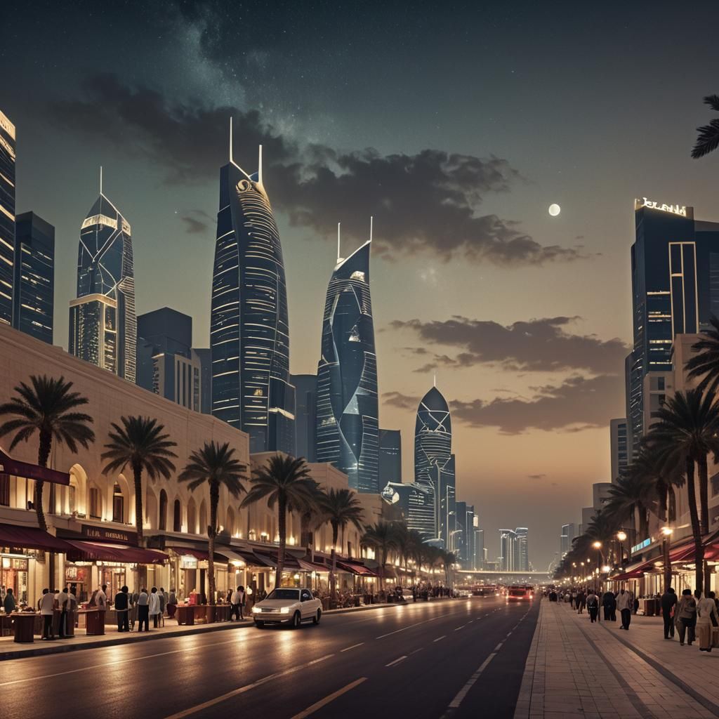 Doha Souq Corniche Night: Epic Cinematic Digital Painting