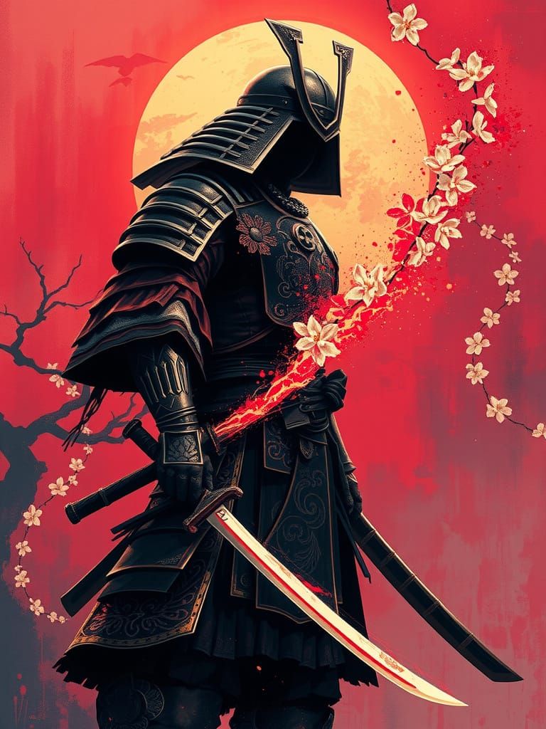 Spectral Samurai in Gothic Horror Landscape
