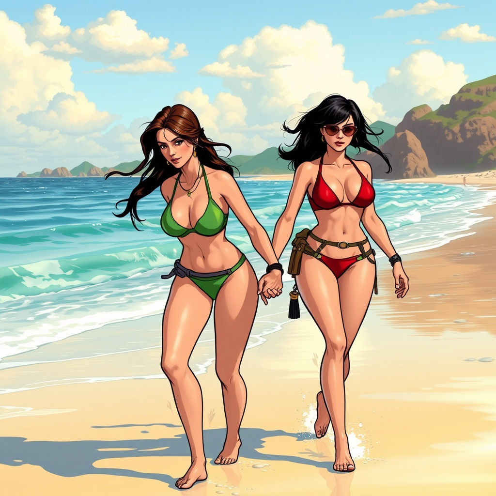 Lara Croft and Ada Wong: Beach Pin-Up
