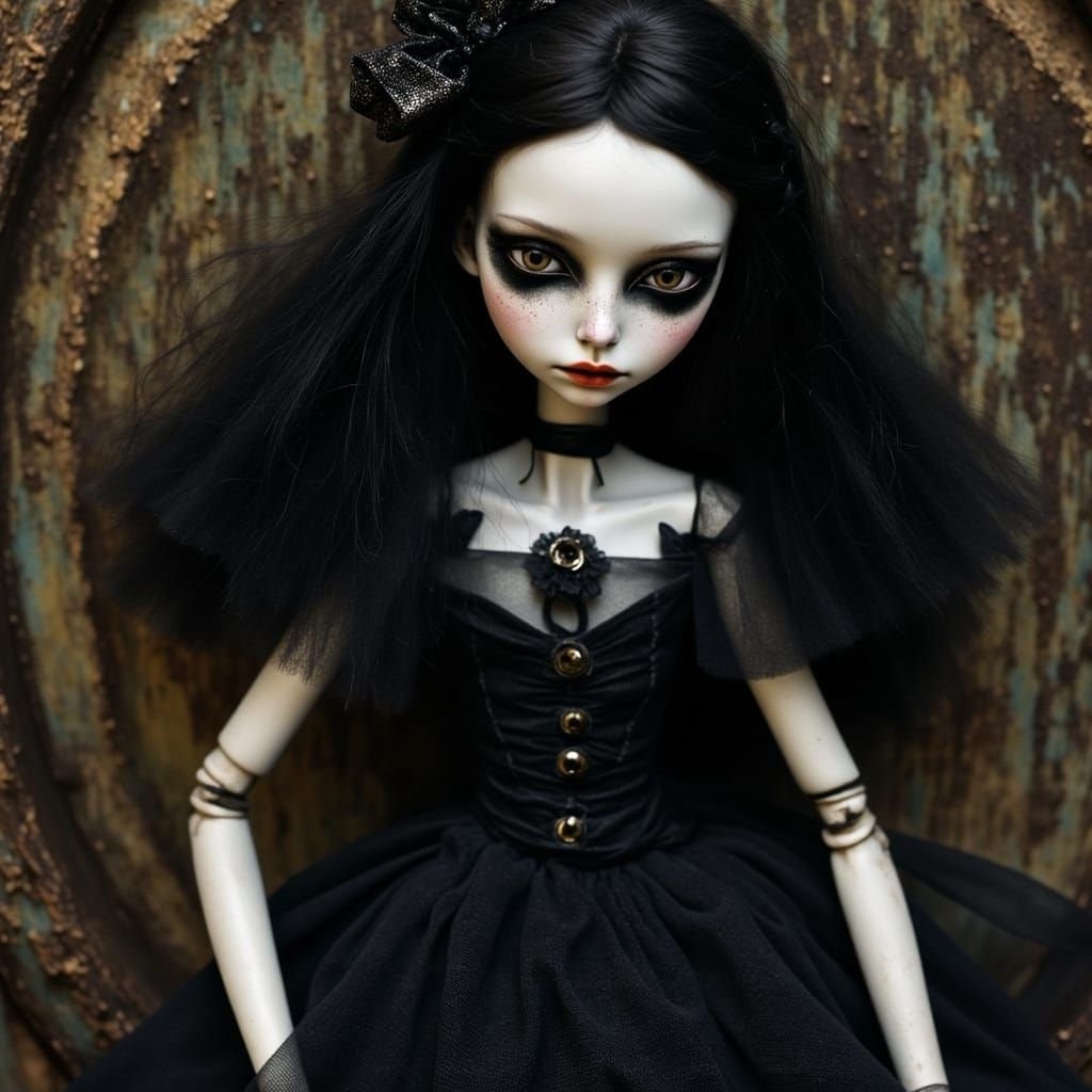 Goth Girl Marionette Crafted from Clay