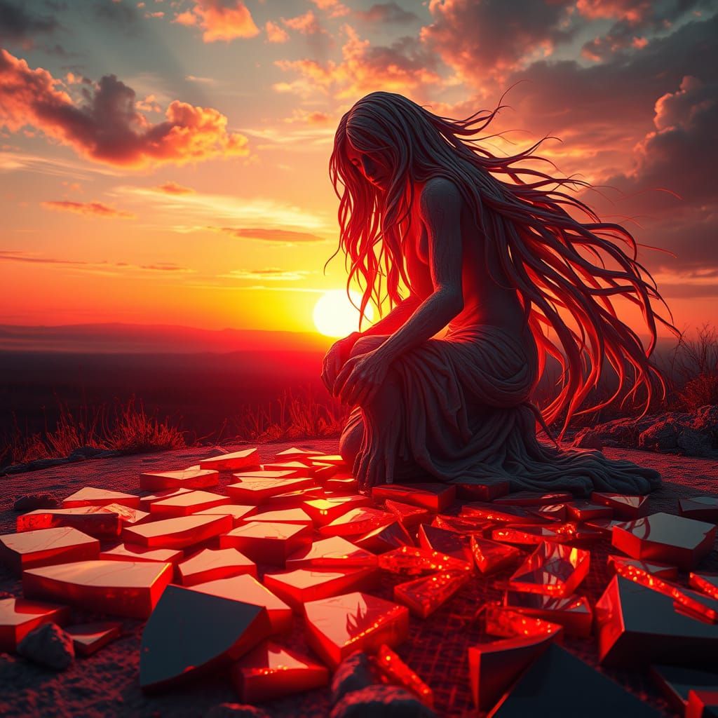 Sunset Sculpture of Resilience in Bio Art Style