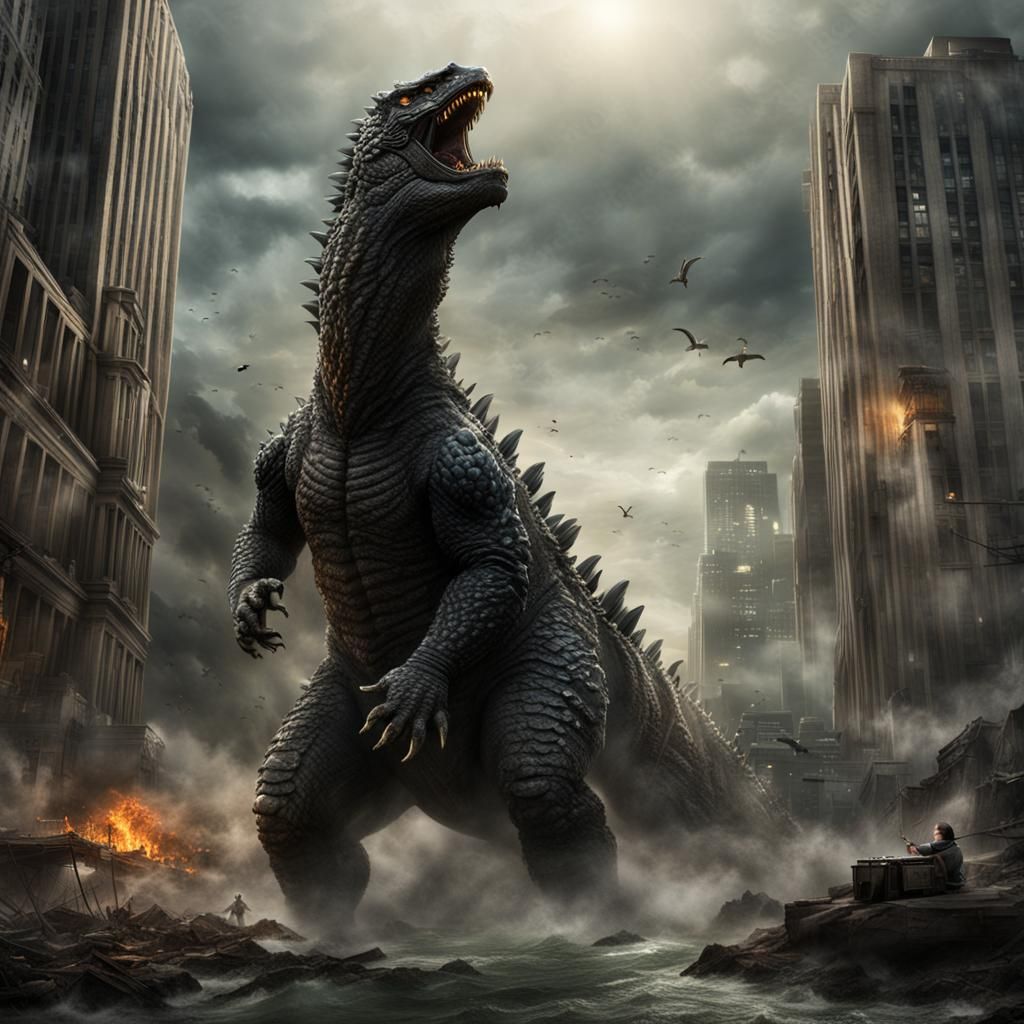Epic Godzilla: Prehistoric Reptilian Monster in Digital Art
