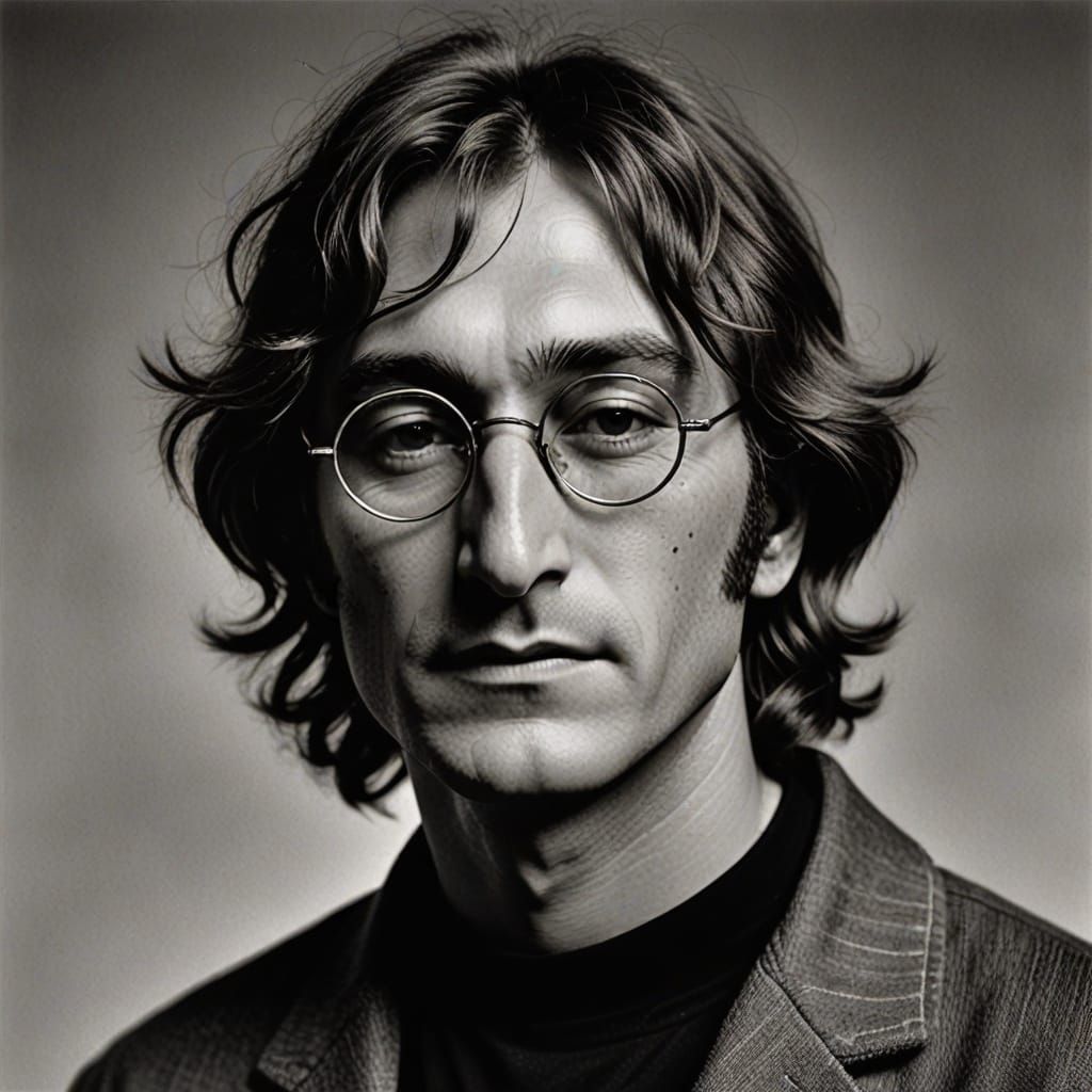 John Lennon in Thoughtful Portrait, Inspired by Retro Photog...