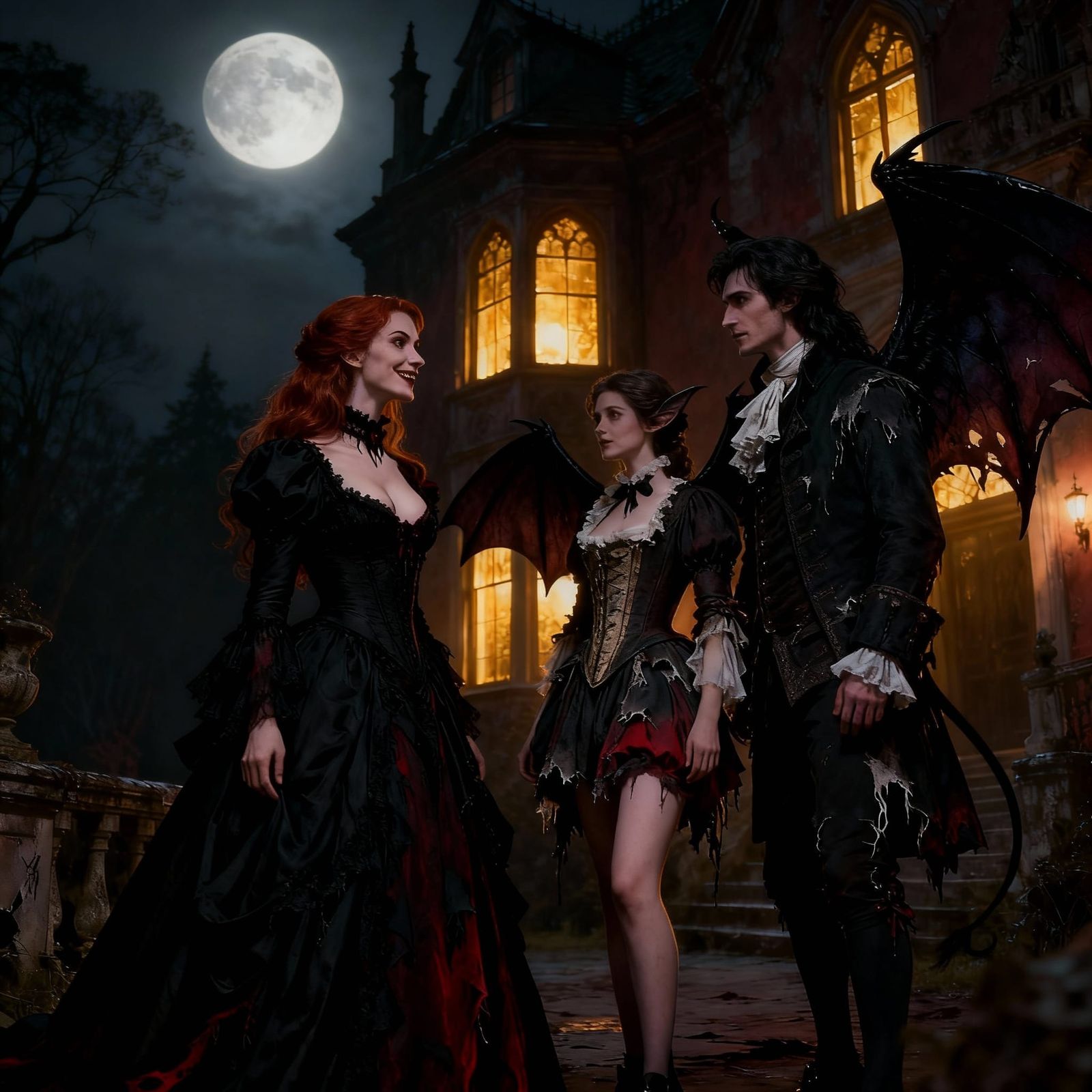 Gothic Mansion Scene With Vampire and Dark Fey