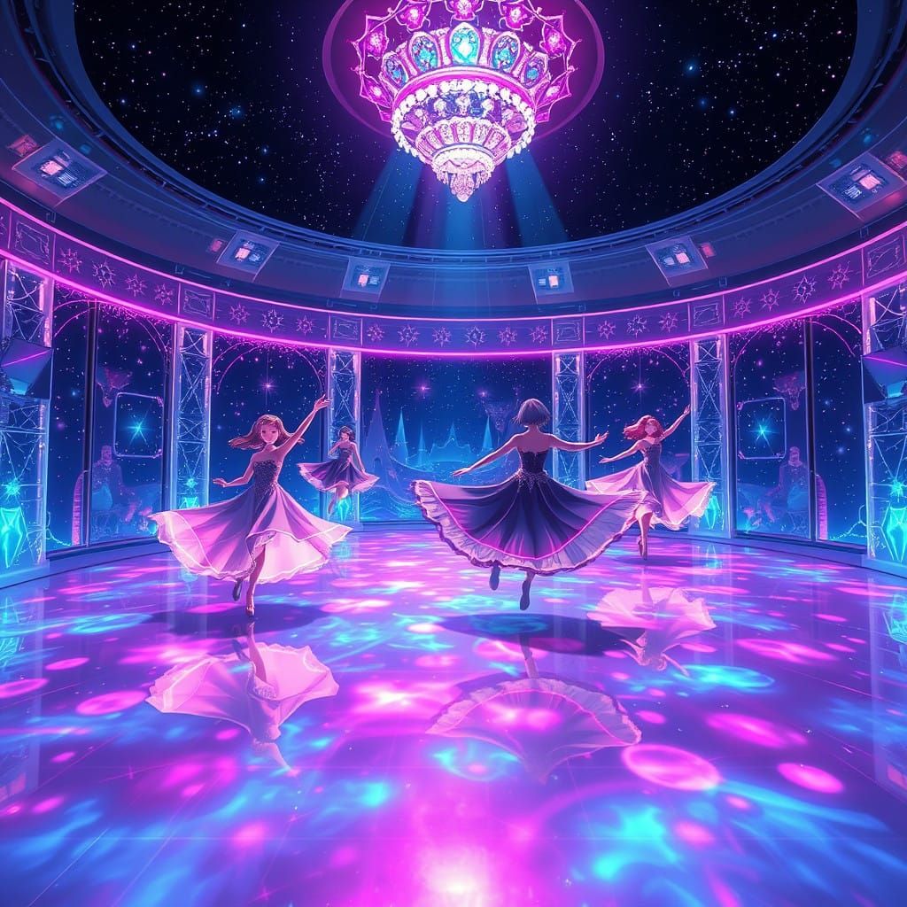 Surreal Celestial Ballroom in Neon Hues