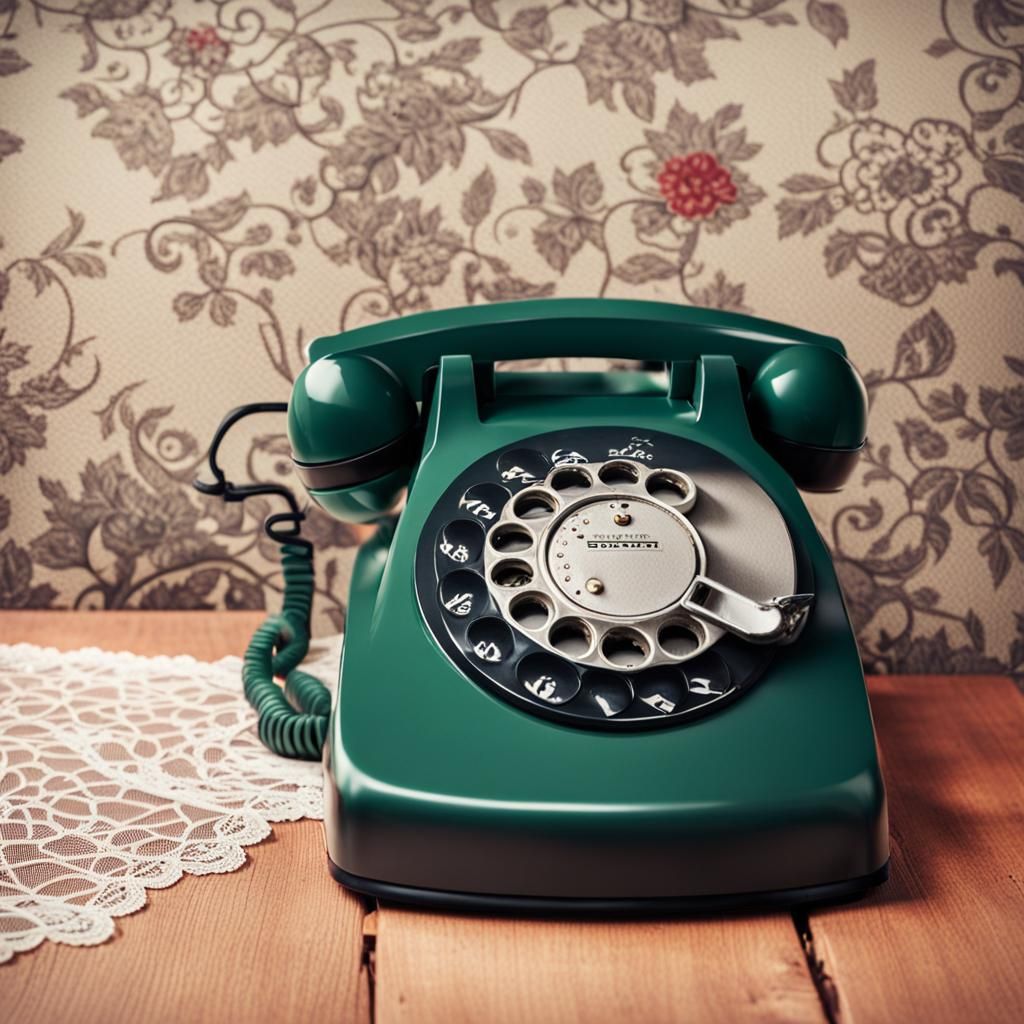 Vintage 1970s Red Rotary Phone Close-Up