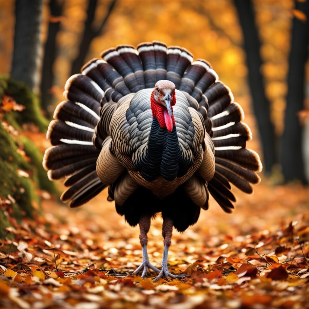 Hyperrealistic Turkey in Autumn Forest