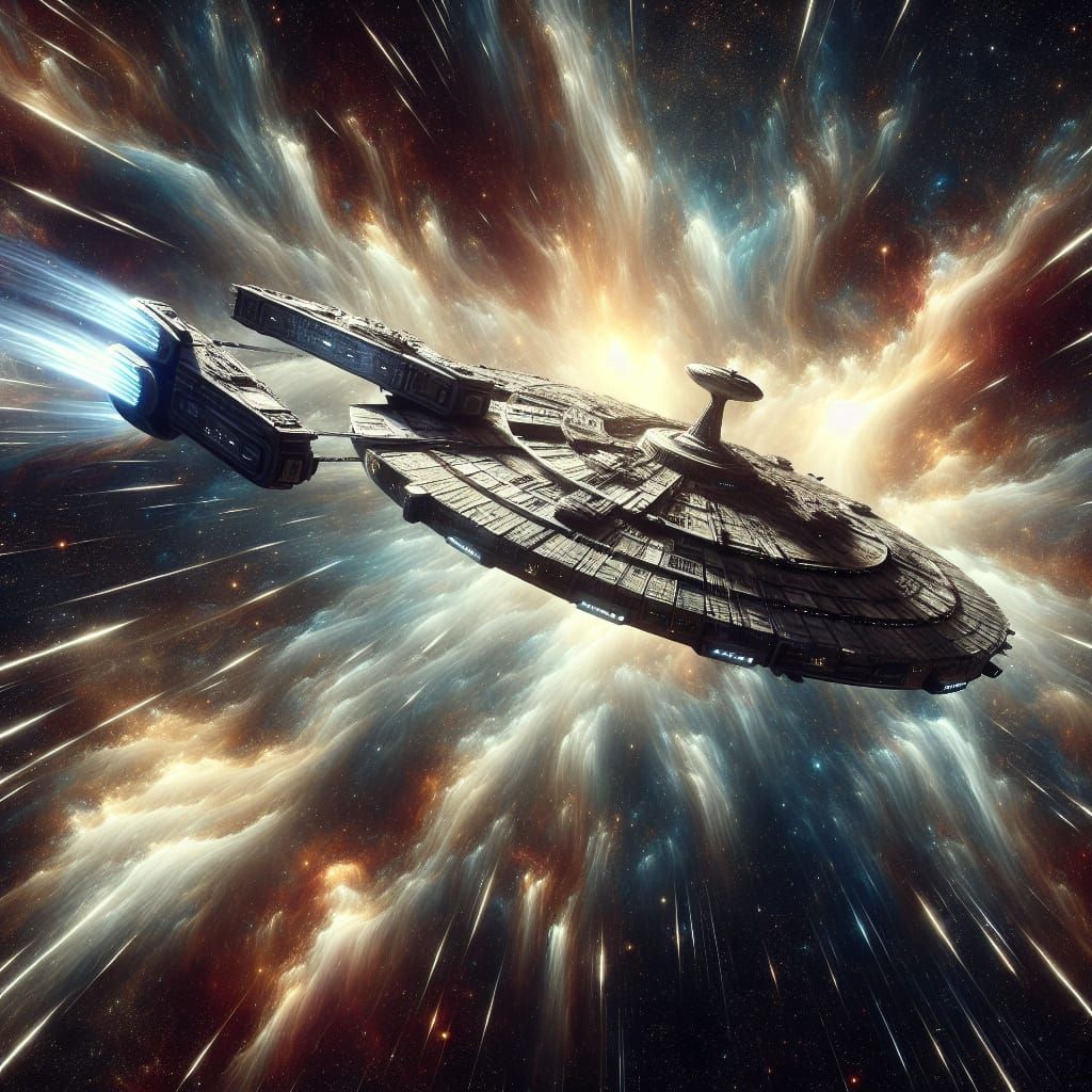 Starship Amidst Space Storm: A Photorealistic Painting