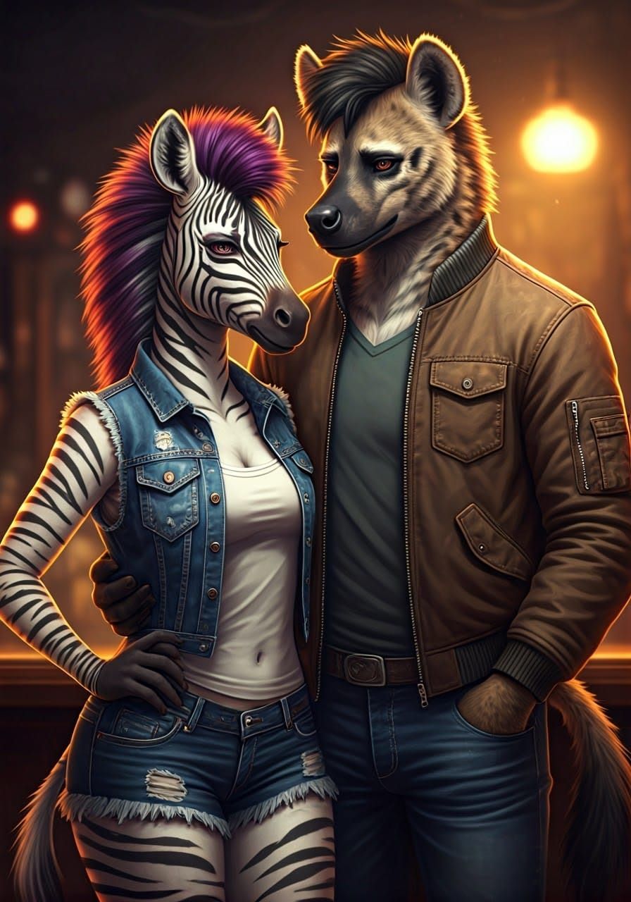 Exotic Zebra Girl and Her Rugged Hyena Boyfriend in a Moody ...