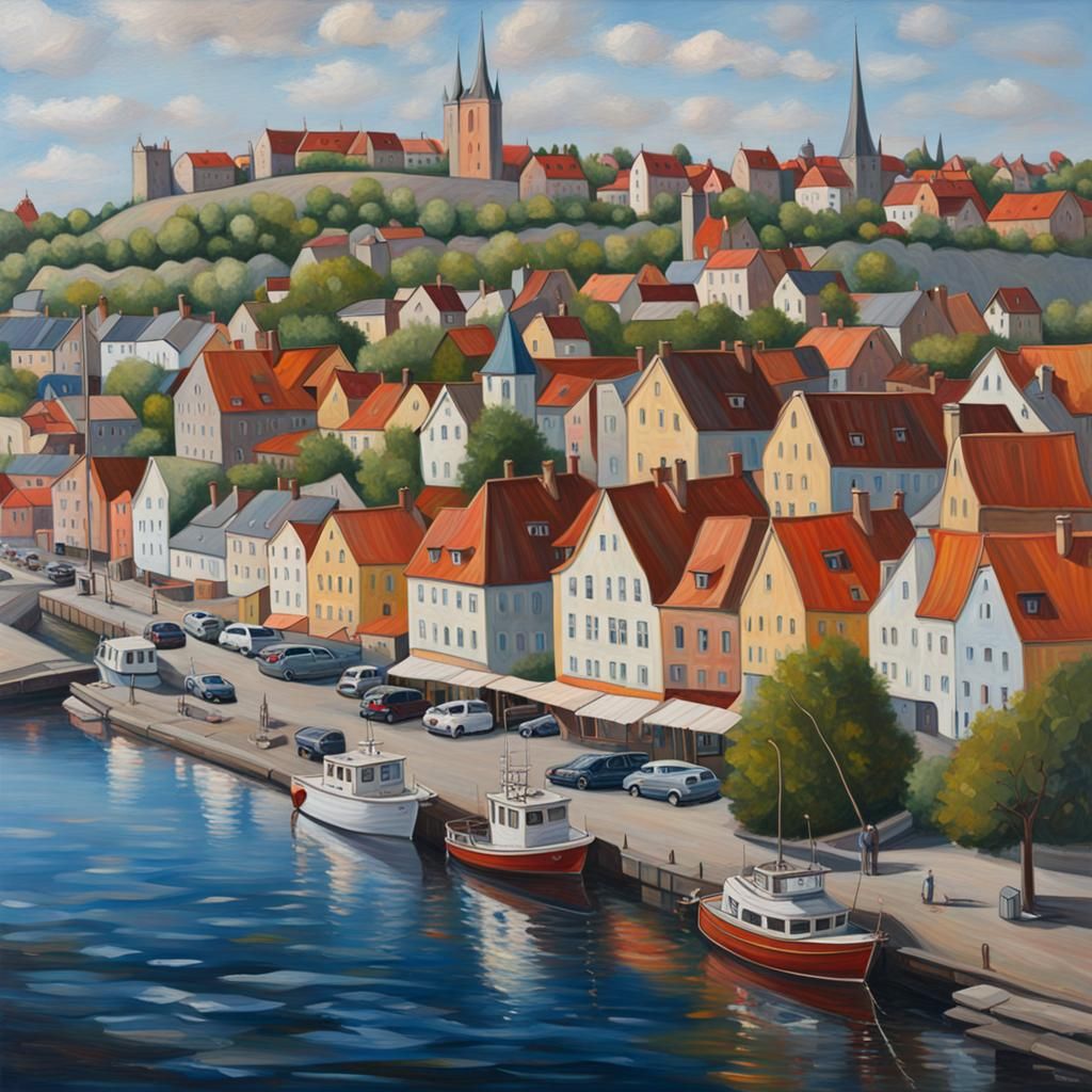 Visby Cityscape: Hyperdetailed Maximalist Oil Painting