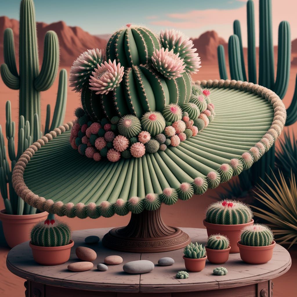 Cactus Hat Adorned with Flowers in Desert Style