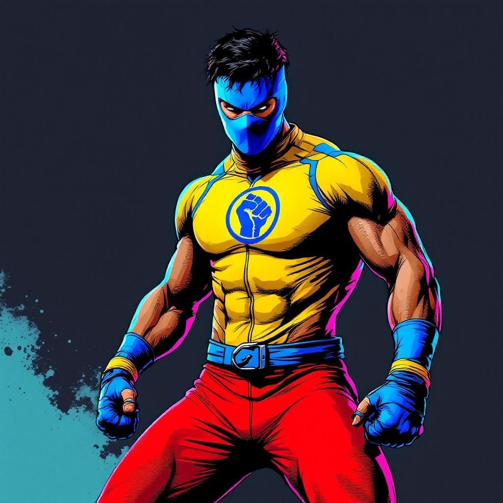 Futuristic Superhero in Fighting Stance