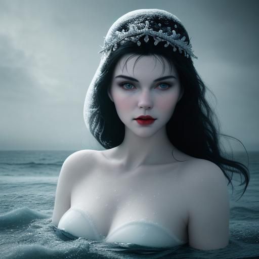 Hyperrealistic Snow White in a Moody Ocean Scene