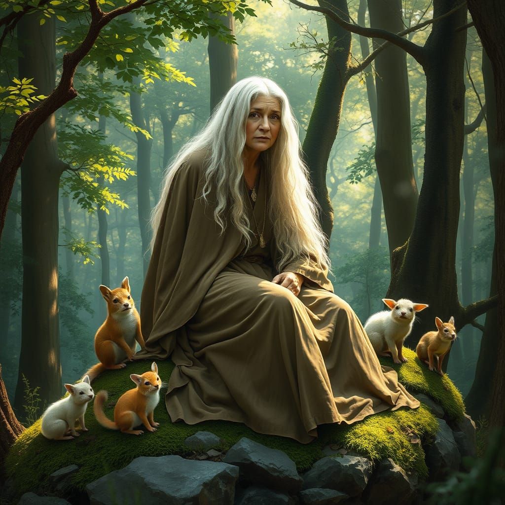 Enchanting Forest Scene in Pre-Raphaelite Style