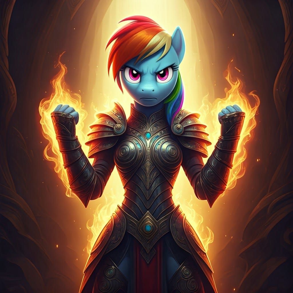 Majestic Rainbow Dash Hero in Epic Fantasy Realm