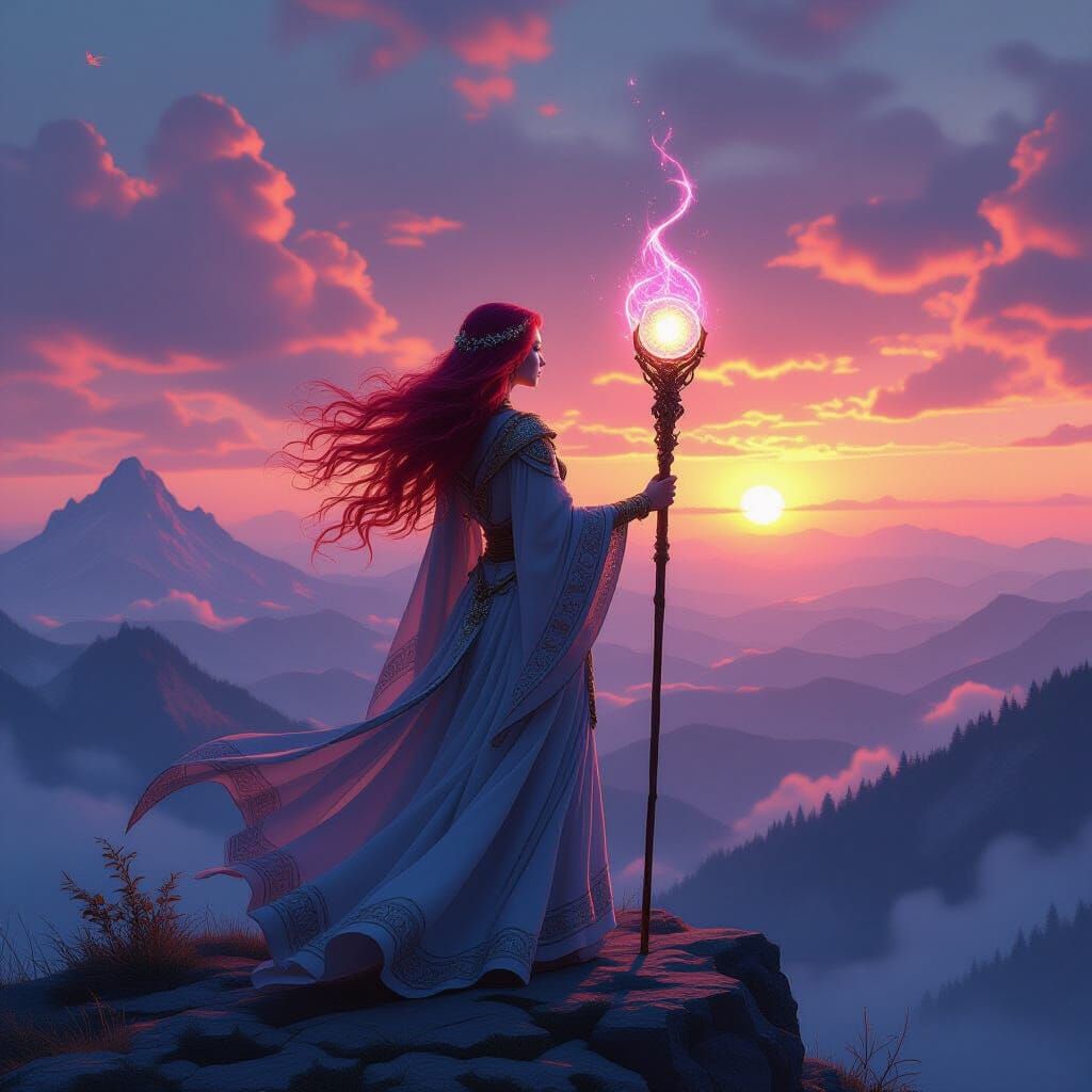 Enchantress at Sunset: A Hyperrealistic Film Still