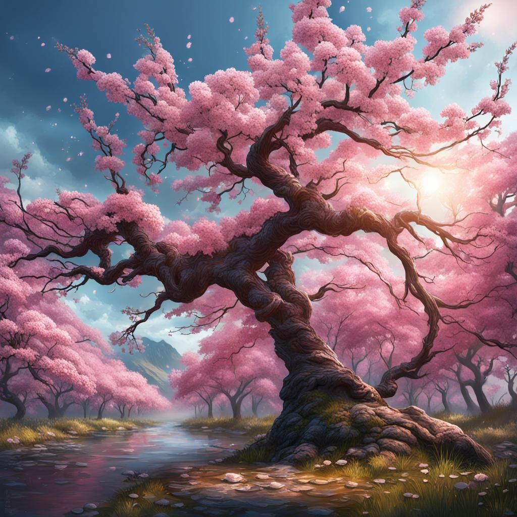 Cherry Blossom Branch as Detailed Matte Painting