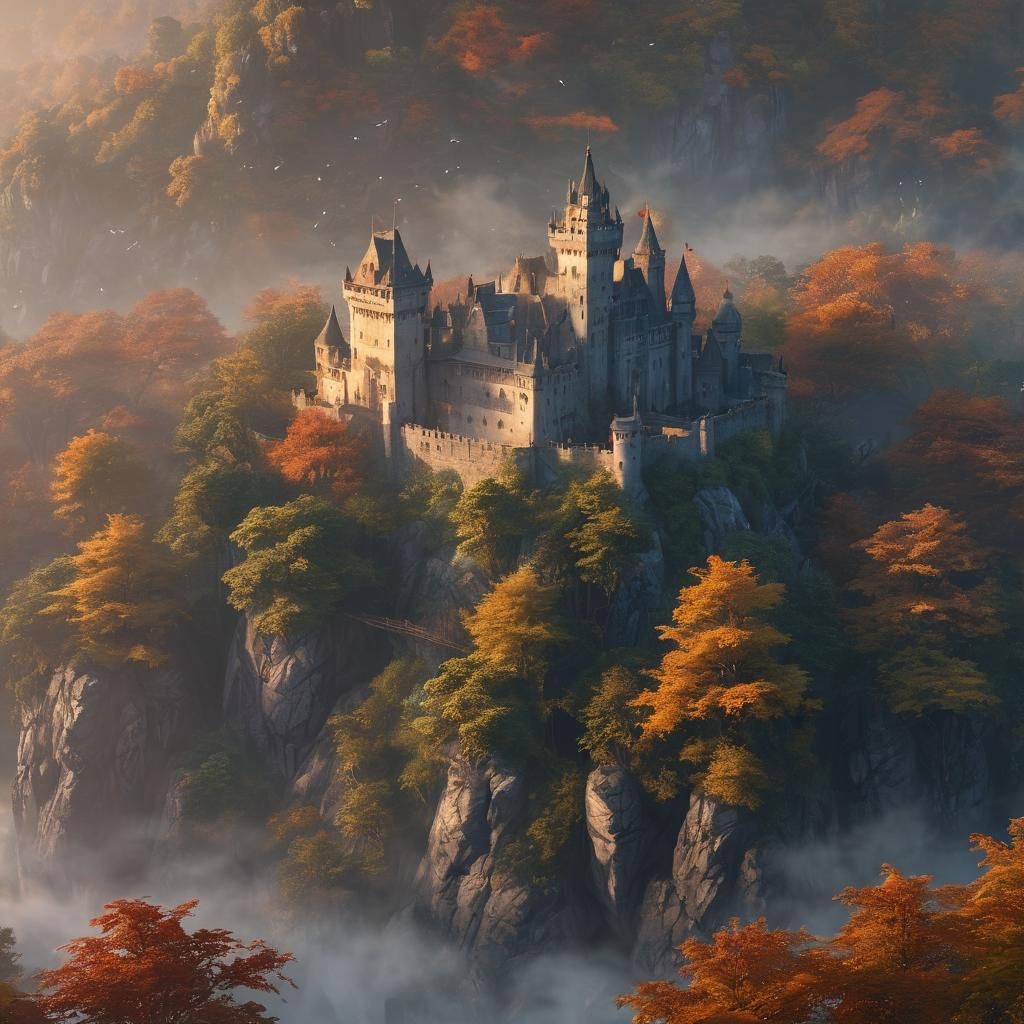 Enchanted Forest Castle with Dragons