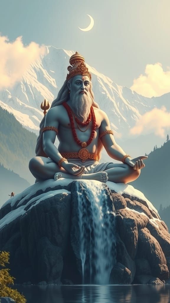 Lord Shiva Meditating on Mount Kailash