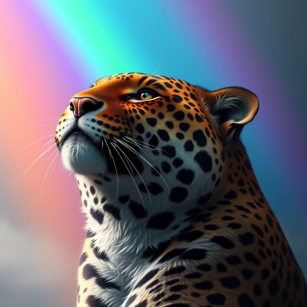 Majestic Jaguar Basks in Enchanted Rainbow Glow