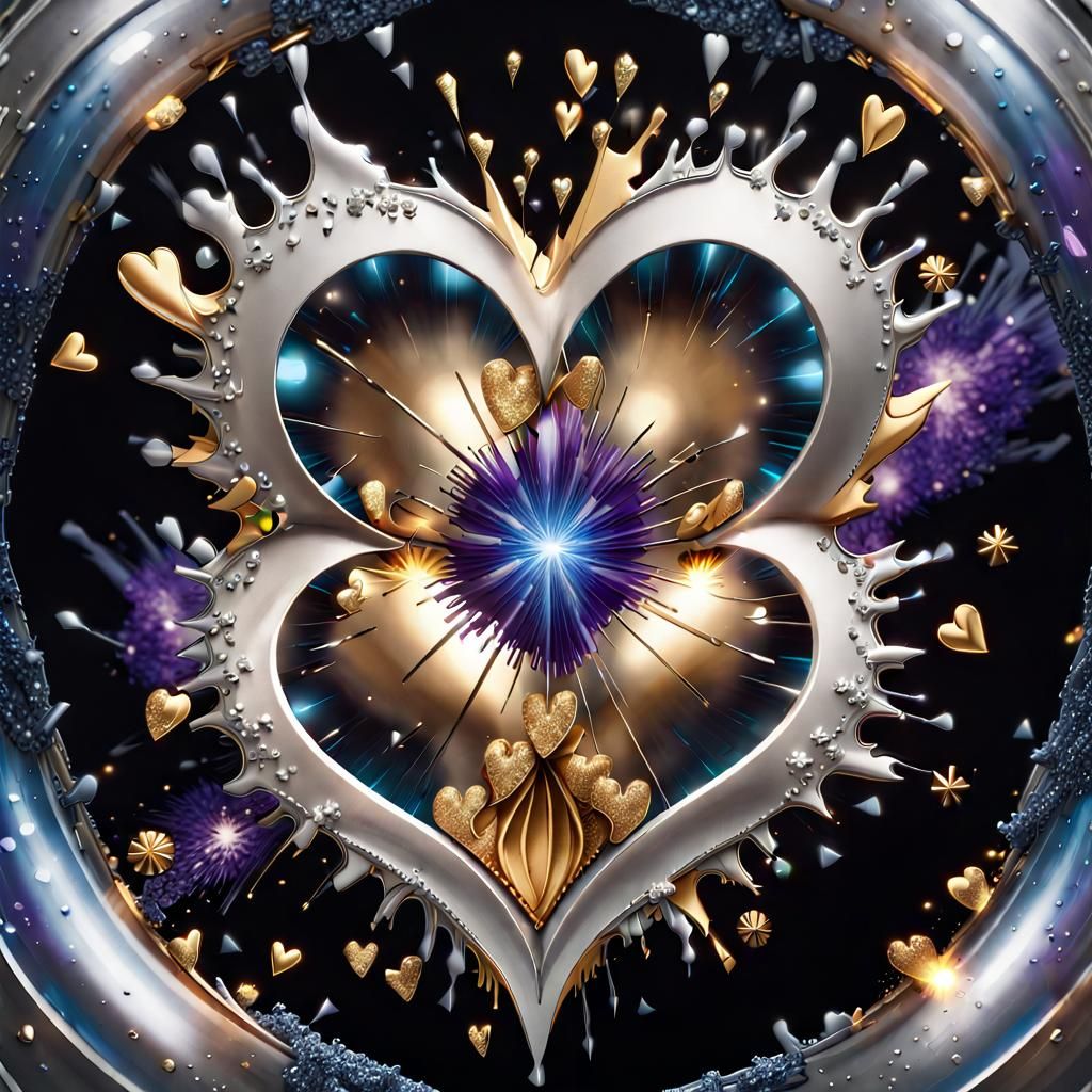 Exploding Galaxy of Glass Hearts in Expressionist Style