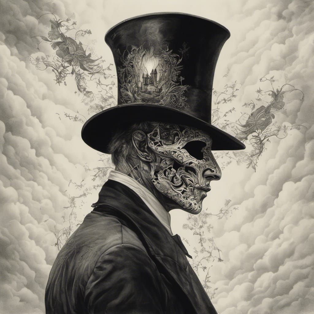 Mysterious Faceless Man in Mask and Top Hat