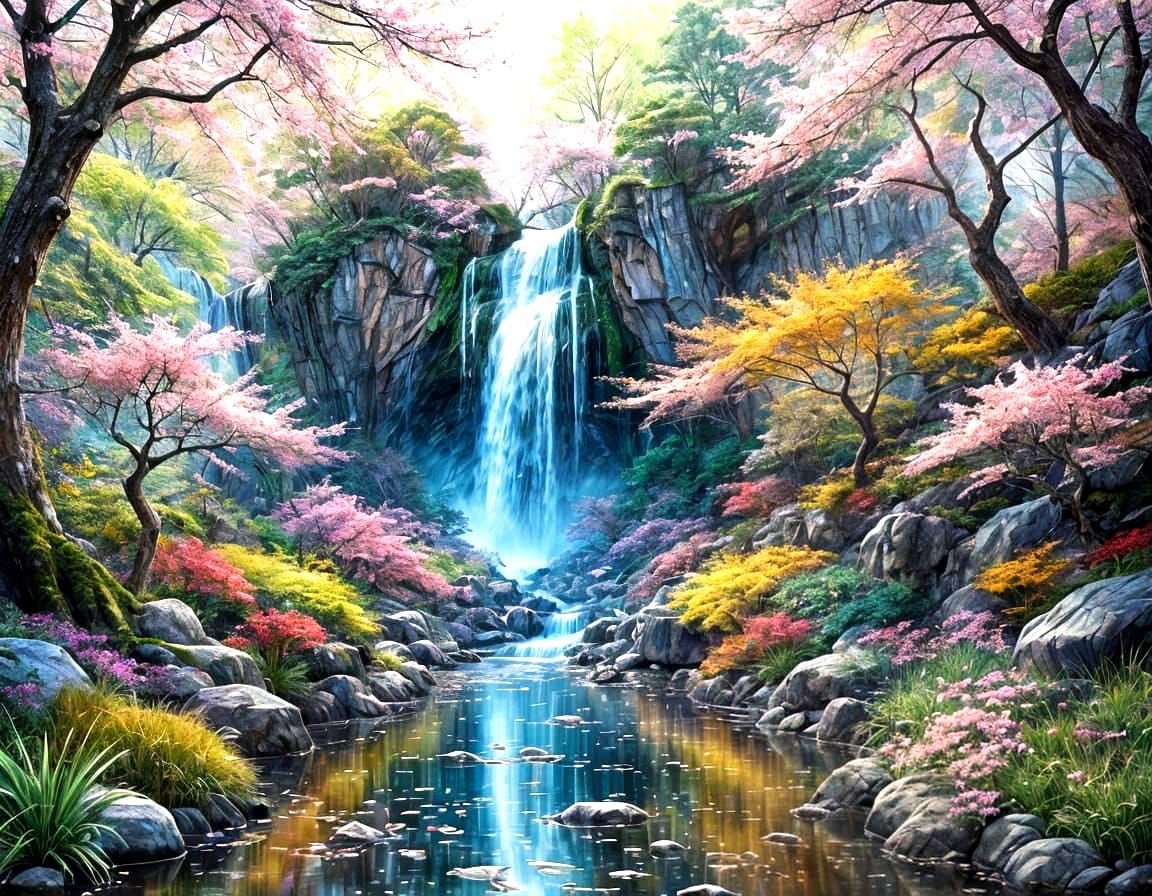 Surreal Zen Garden with Iridescent Lights