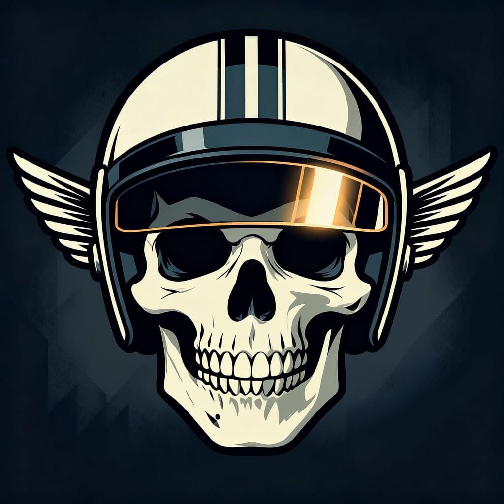 1920s Style Skull with Wings in Race Helmet