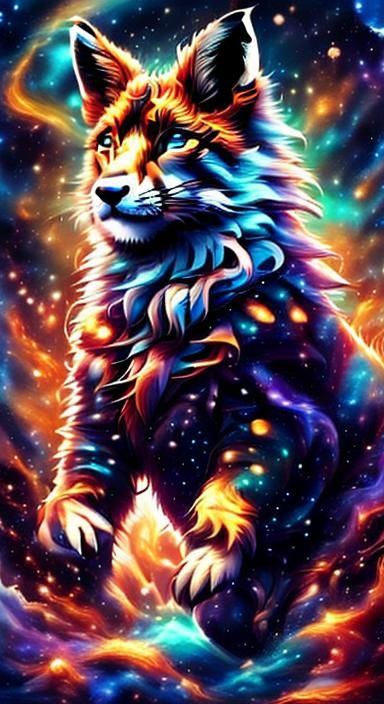 Lion and Fox Running Through Clouds