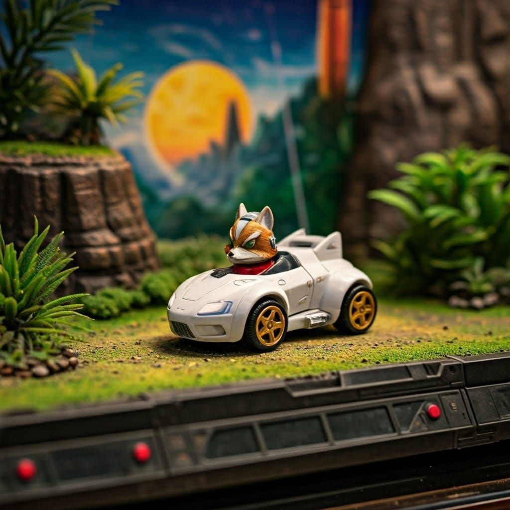 Great Fox Diorama: Retro Diecast Model in White and Gold