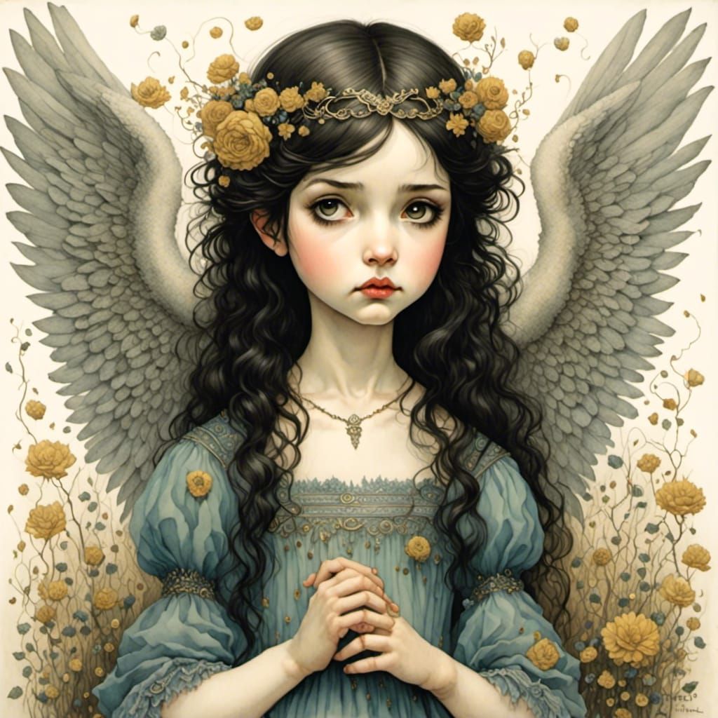 Emo Anime Angel in Mark Ryden Style