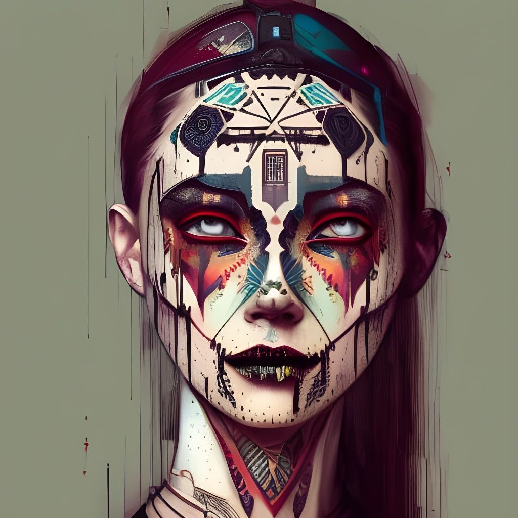 Anthropomorphic Woman with Tribal Tattoos in Fantasy Art Sty...