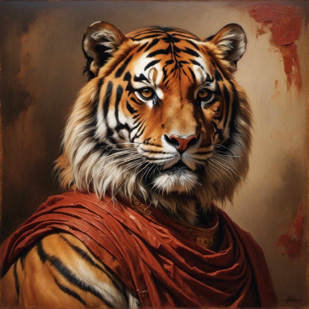 Tiger Portrait as Digital Oil Painting