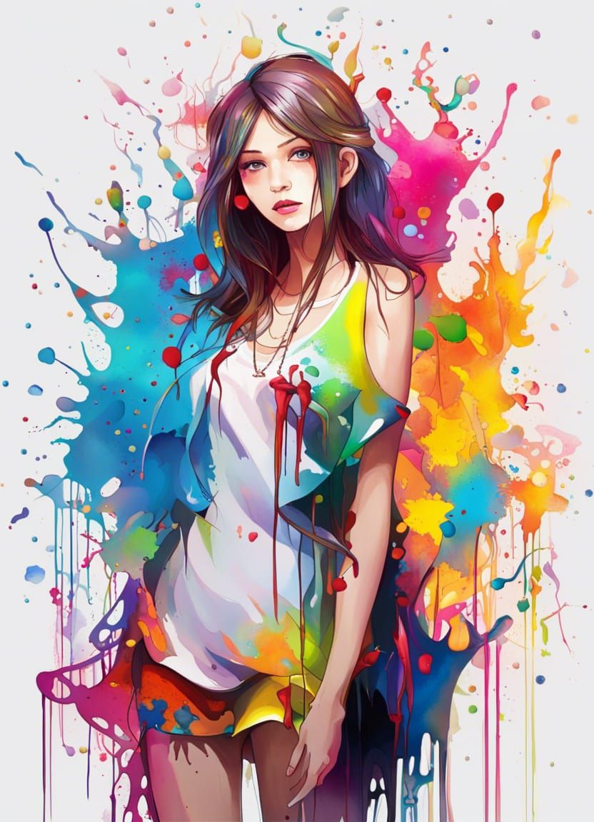 Colorful Splash Art of a Beautiful Magician Girl